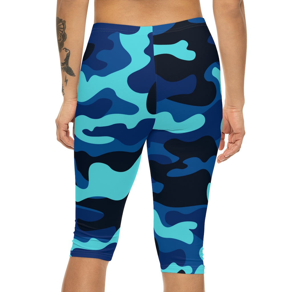 Brilliant Blue Camo Capri Leggings